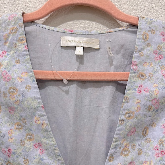 LoveShackFancy NWOT Arthur Baby Blue Skies Floral Flutter Sleeve Mini Dress Sz 0 - Picture 8 of 11